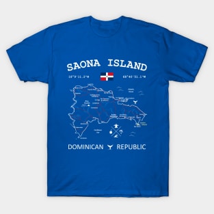 Saona Island Dominican Republic Flag Travel Map Coordinates GPS T-Shirt